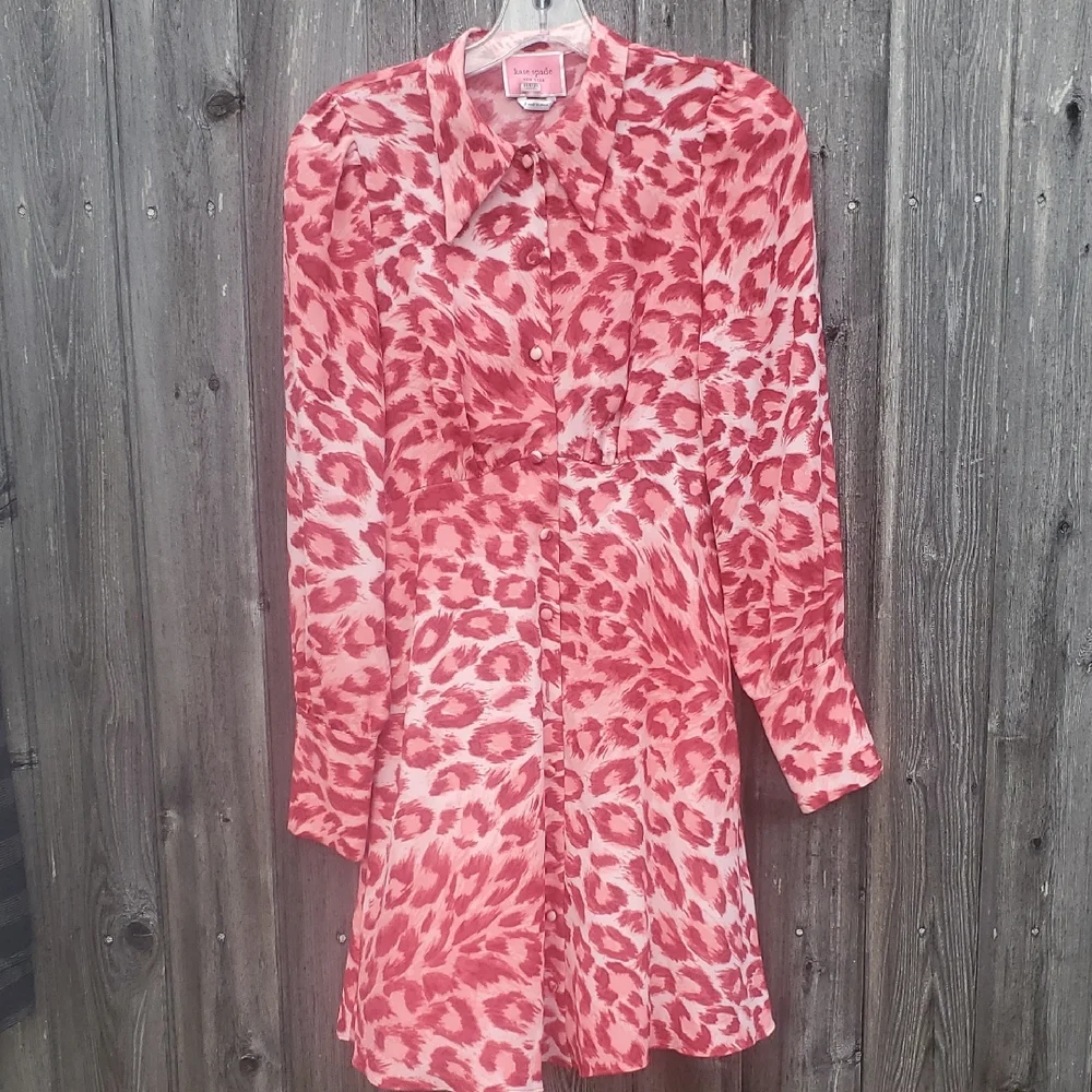 Kate Spade Panthera Red Animal Print Long Sleeve Dress